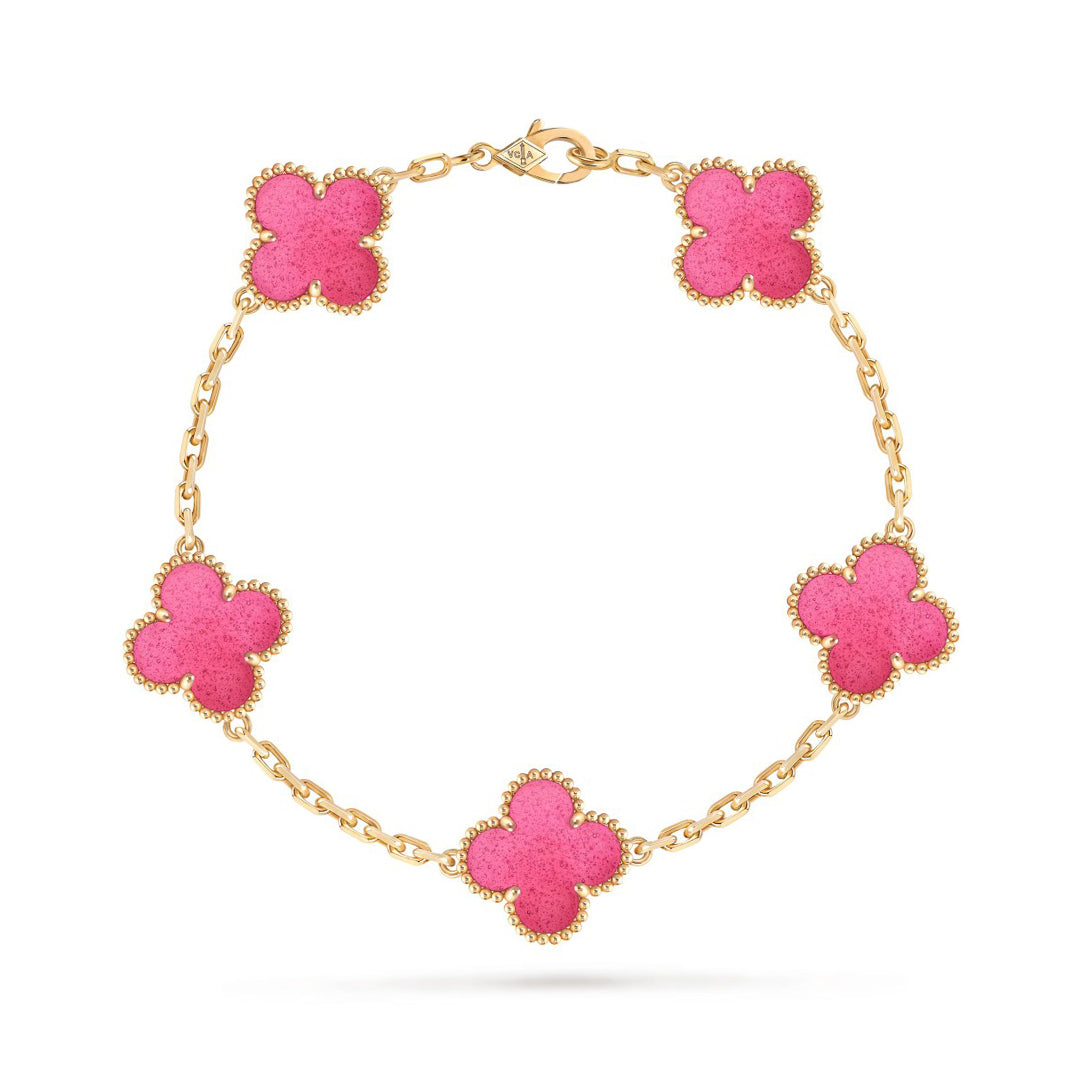 [AM Jewels]NEW CLOVER 5 MOTIFS PINK ENAMEL BRACELET