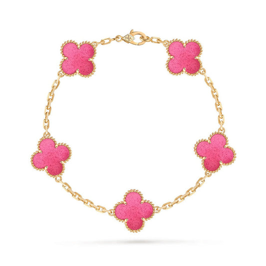 [AM Jewels]NEW CLOVER 5 MOTIFS PINK ENAMEL BRACELET