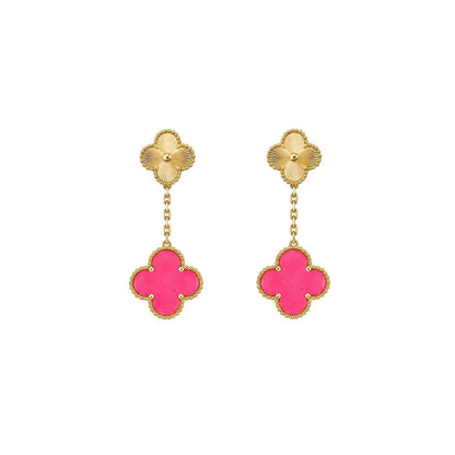 [AM Jewels]NEW CLOVER 2 MOTIF PINK ENAMEL EARRINGS
