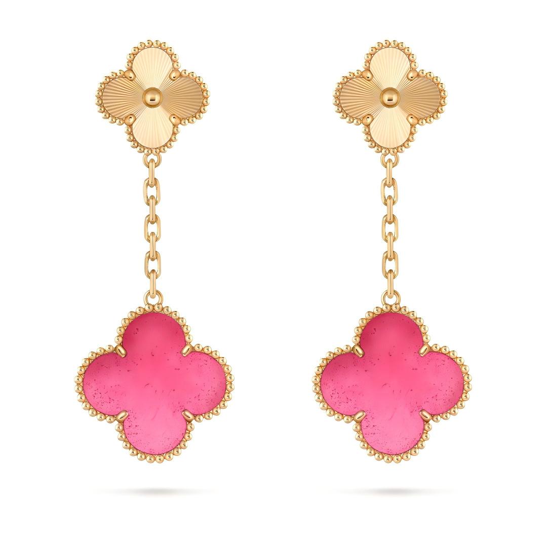 [AM Jewels]NEW CLOVER 2 MOTIF PINK ENAMEL EARRINGS