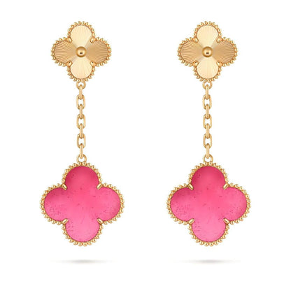 [AM Jewels]NEW CLOVER 2 MOTIF PINK ENAMEL EARRINGS
