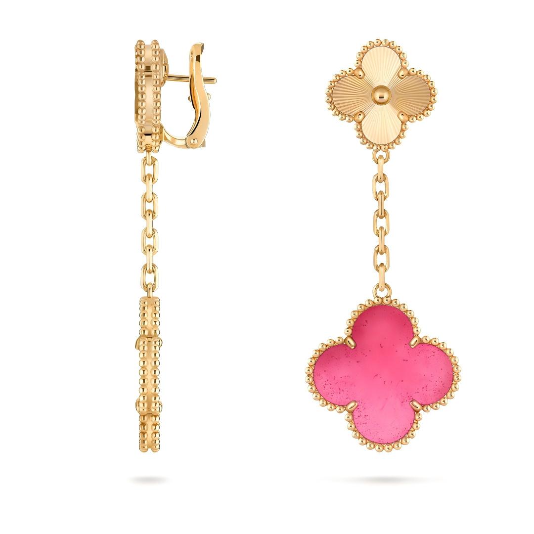 [AM Jewels]NEW CLOVER 2 MOTIF PINK ENAMEL EARRINGS