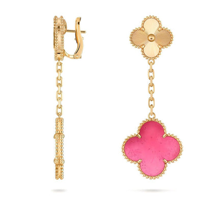 [AM Jewels]NEW CLOVER 2 MOTIF PINK ENAMEL EARRINGS