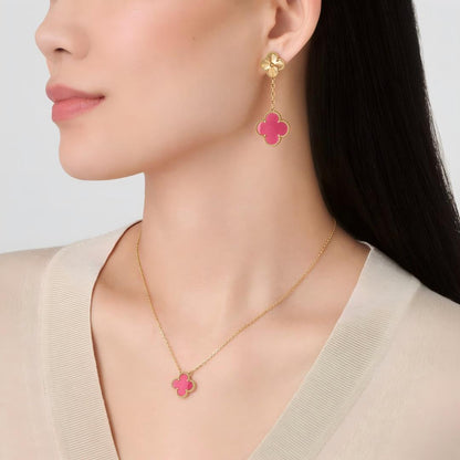 [AM Jewels]NEW CLOVER 2 MOTIF PINK ENAMEL EARRINGS