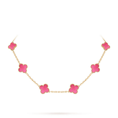 [AM Jewels]NEW CLOVER 10 MOTIFS PINK ENAMEL NECKLACE