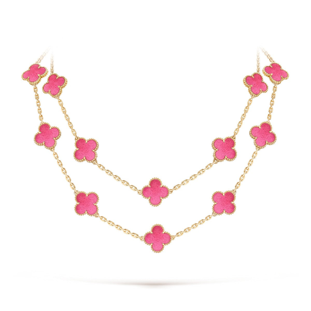 [AM Jewels] NEW CLOVER 20 MOTIFS PINK ENAMEL NECKLACE