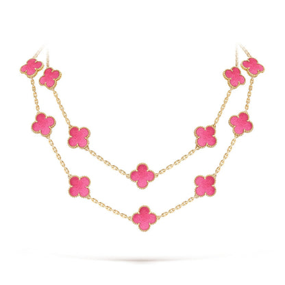 [AM Jewels] NEW CLOVER 20 MOTIFS PINK ENAMEL NECKLACE