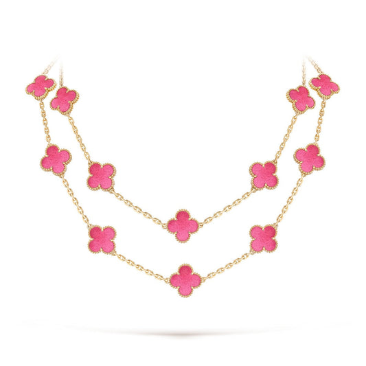[AM Jewels] NEW CLOVER 20 MOTIFS PINK ENAMEL NECKLACE