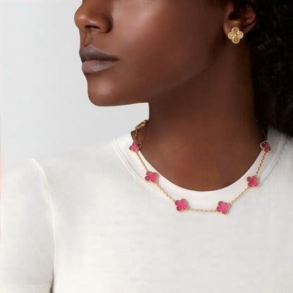 [AM Jewels]NEW CLOVER 10 MOTIFS PINK ENAMEL NECKLACE