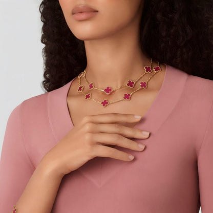[AM Jewels] NEW CLOVER 20 MOTIFS PINK ENAMEL NECKLACE