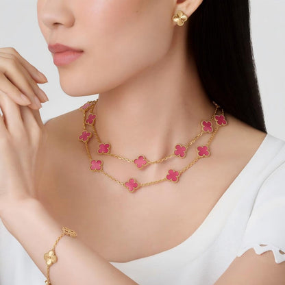[AM Jewels] NEW CLOVER 20 MOTIFS PINK ENAMEL NECKLACE