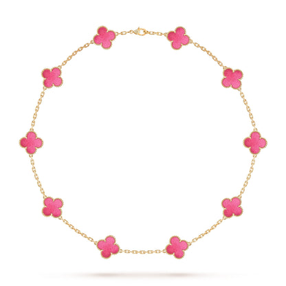[AM Jewels]NEW CLOVER 10 MOTIFS PINK ENAMEL NECKLACE