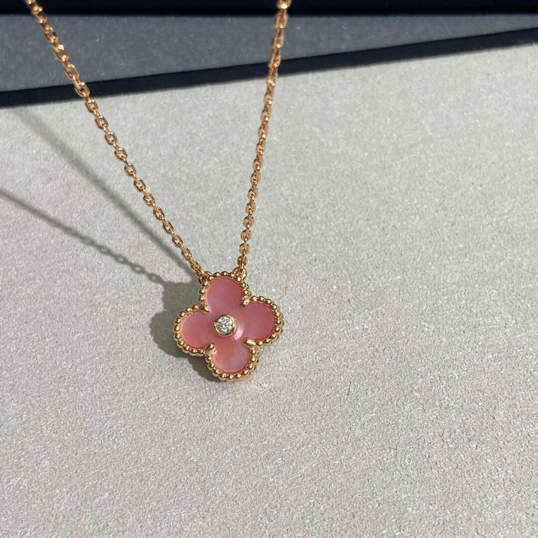 [Am jewelry]CLOVER 15MM DIAMOND PINK MOP NECKLACE
