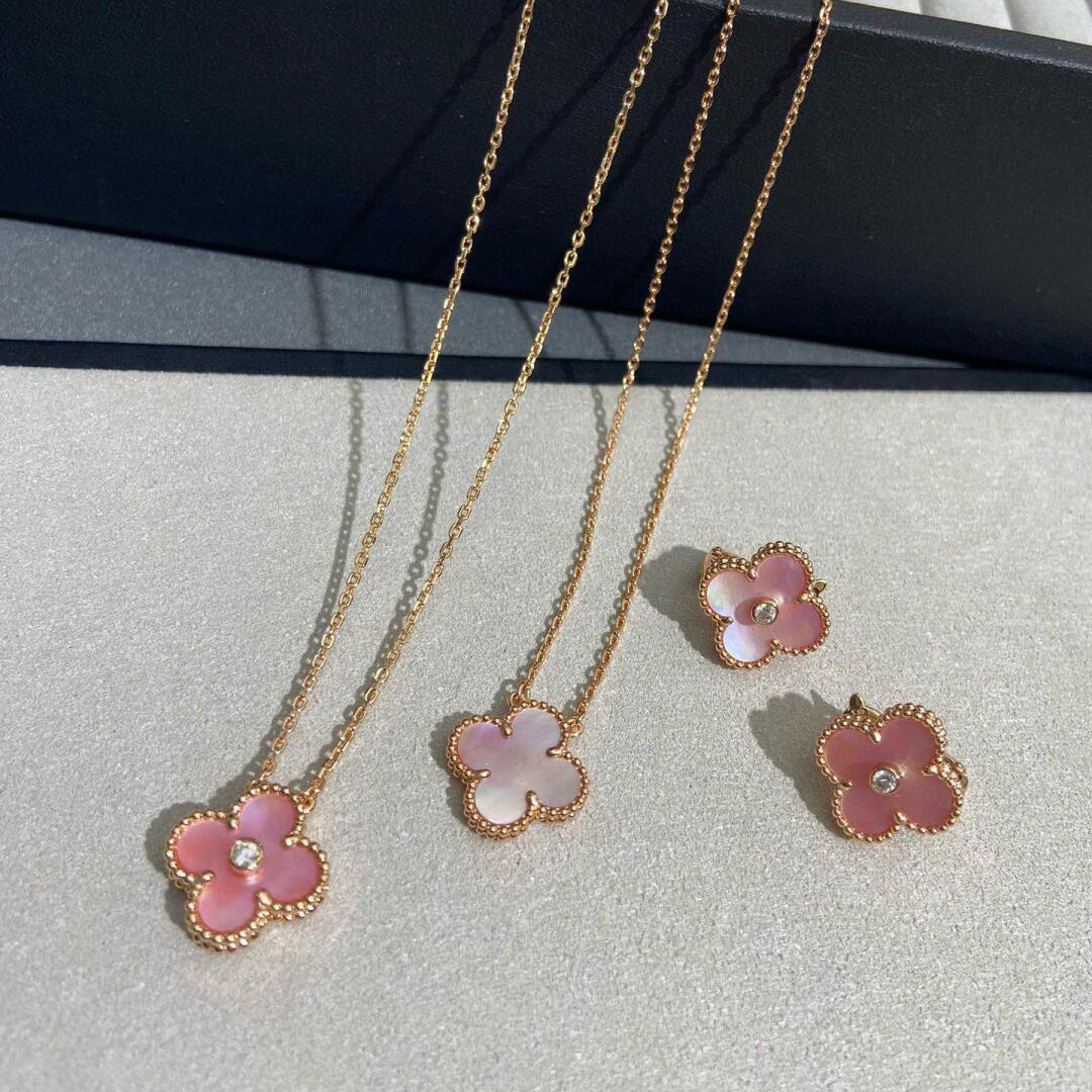 [Am jewelry]CLOVER 15MM DIAMOND PINK MOP NECKLACE