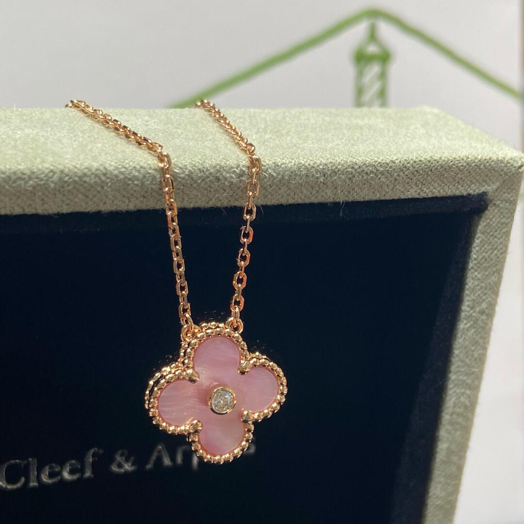 [Am jewelry]CLOVER 15MM DIAMOND PINK MOP NECKLACE