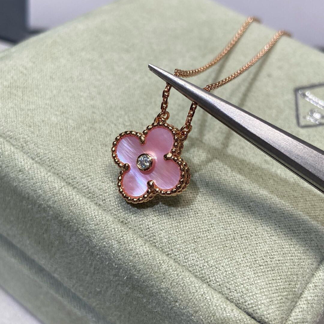 [Am jewelry]CLOVER 15MM DIAMOND PINK MOP NECKLACE