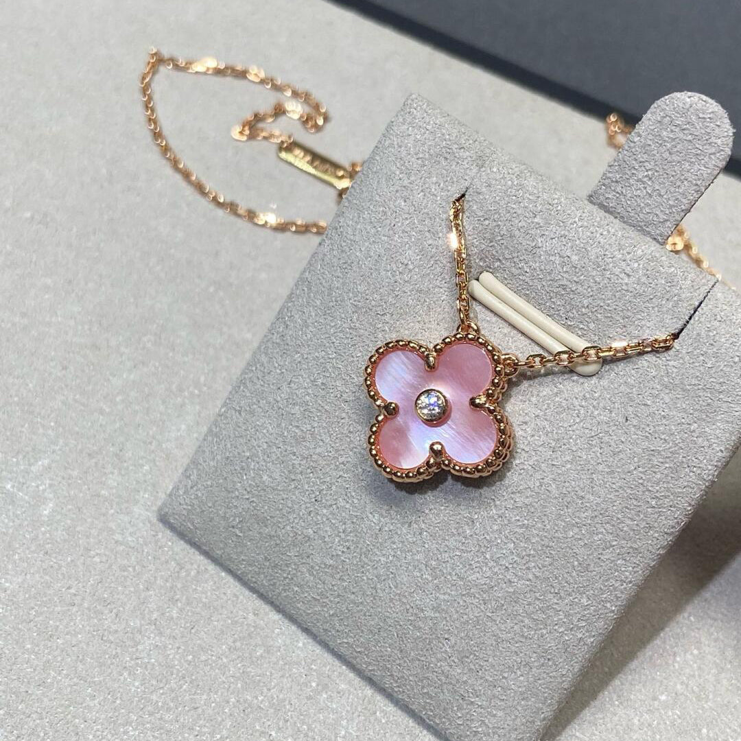 [Am jewelry]CLOVER 15MM DIAMOND PINK MOP NECKLACE