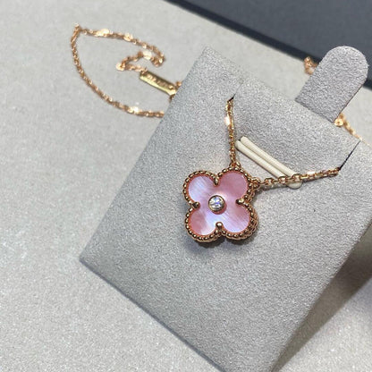 [Am jewelry]CLOVER 15MM DIAMOND PINK MOP NECKLACE
