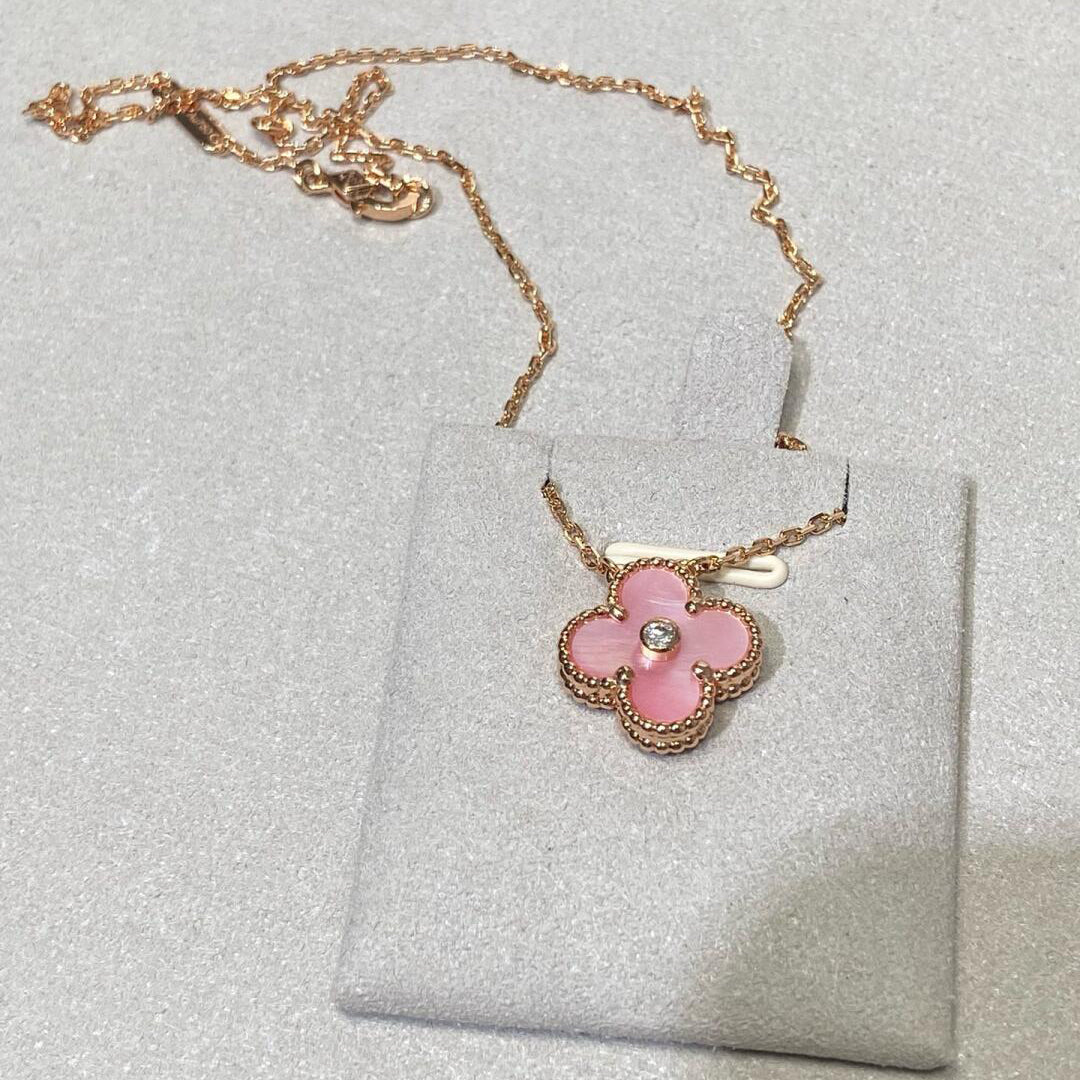 [Am jewelry]CLOVER 15MM DIAMOND PINK MOP NECKLACE