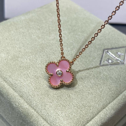 [Am jewelry]CLOVER 15MM DIAMOND PINK MOP NECKLACE