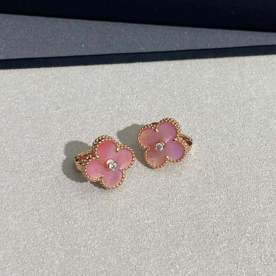 [Am jewelry]CLOVER MEDIUM 1 DIAMOND PINK EARRINGS