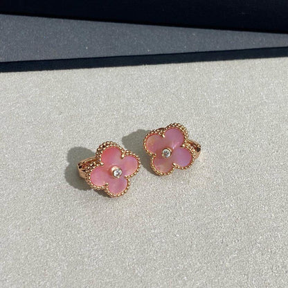 [Am jewelry]CLOVER MEDIUM 1 DIAMOND PINK EARRINGS
