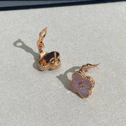 [Am jewelry]CLOVER MEDIUM 1 DIAMOND PINK EARRINGS