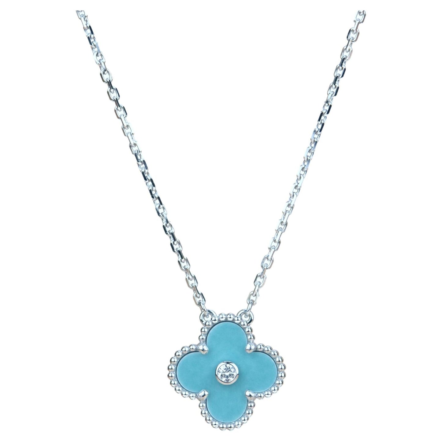 [Am jewelry]CLOVER 15MM DIAMOND SVRES PORCELAIN  NECKLACE SILVER