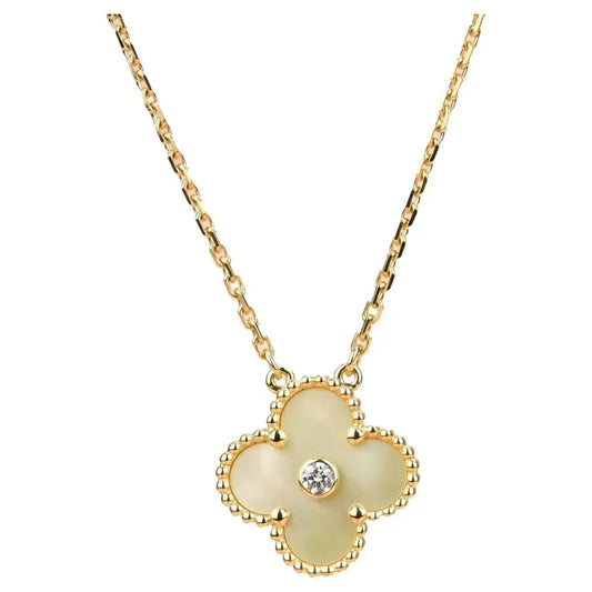 [Am jewelry]CLOVER 15MM DIAMOND GOLD MOTHER OF PEARL NECKLACE