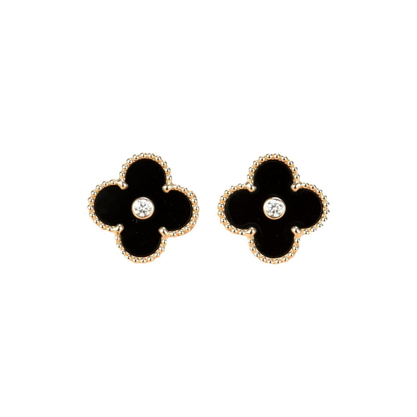 [Am jewelry]CLOVER MEDIUM 1 MOTIFS ONYX DIAMOND EARRINGS