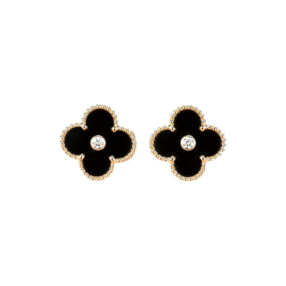 [Am jewelry]CLOVER MEDIUM 1 MOTIFS ONYX DIAMOND EARRINGS