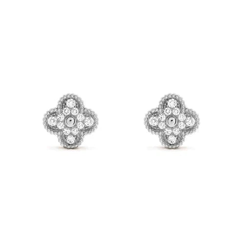 [Am jewelry]CLOVER 1 MOTIFS DIAMOND STUD EARRINGS SILVER