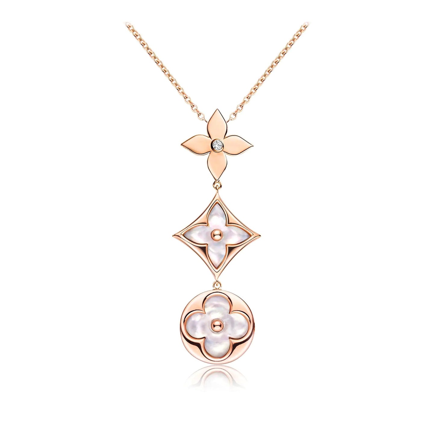 [Am jewelry]COLOR BLOSSOM LARIAT NECKLACE PINK GOLD WHITE MOTHER PEARL AND DIAMOND