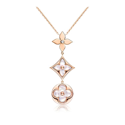[Am jewelry]COLOR BLOSSOM LARIAT NECKLACE PINK GOLD WHITE MOTHER PEARL AND DIAMOND