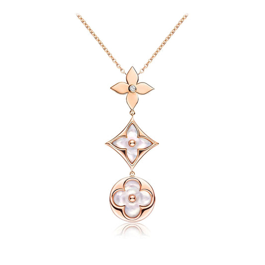 [Am jewelry]COLOR BLOSSOM LARIAT NECKLACE PINK GOLD WHITE MOTHER PEARL AND DIAMOND