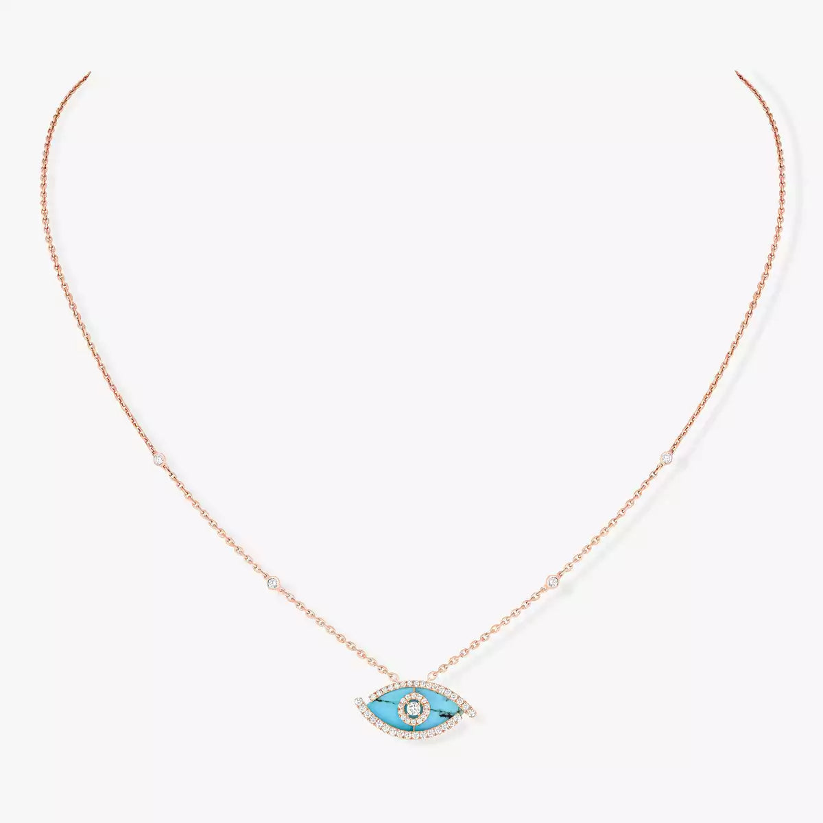[Am Jewelry]Lucky Eye Diamond Necklace in Rose Gold and Turquoise