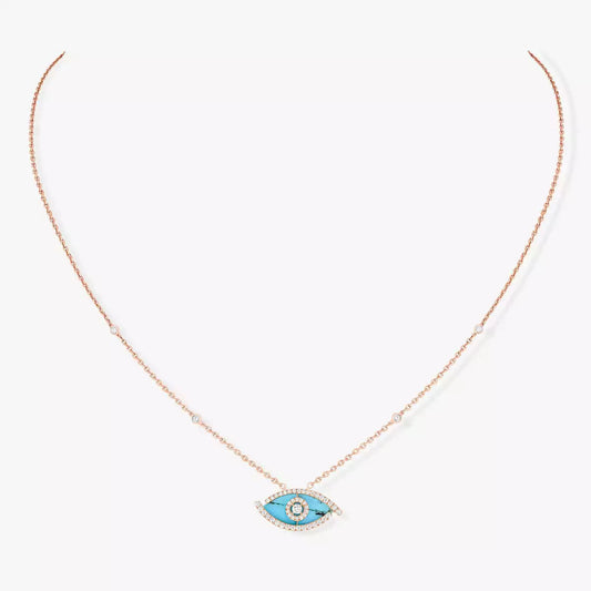 [Am Jewelry]Lucky Eye Diamond Necklace in Rose Gold and Turquoise