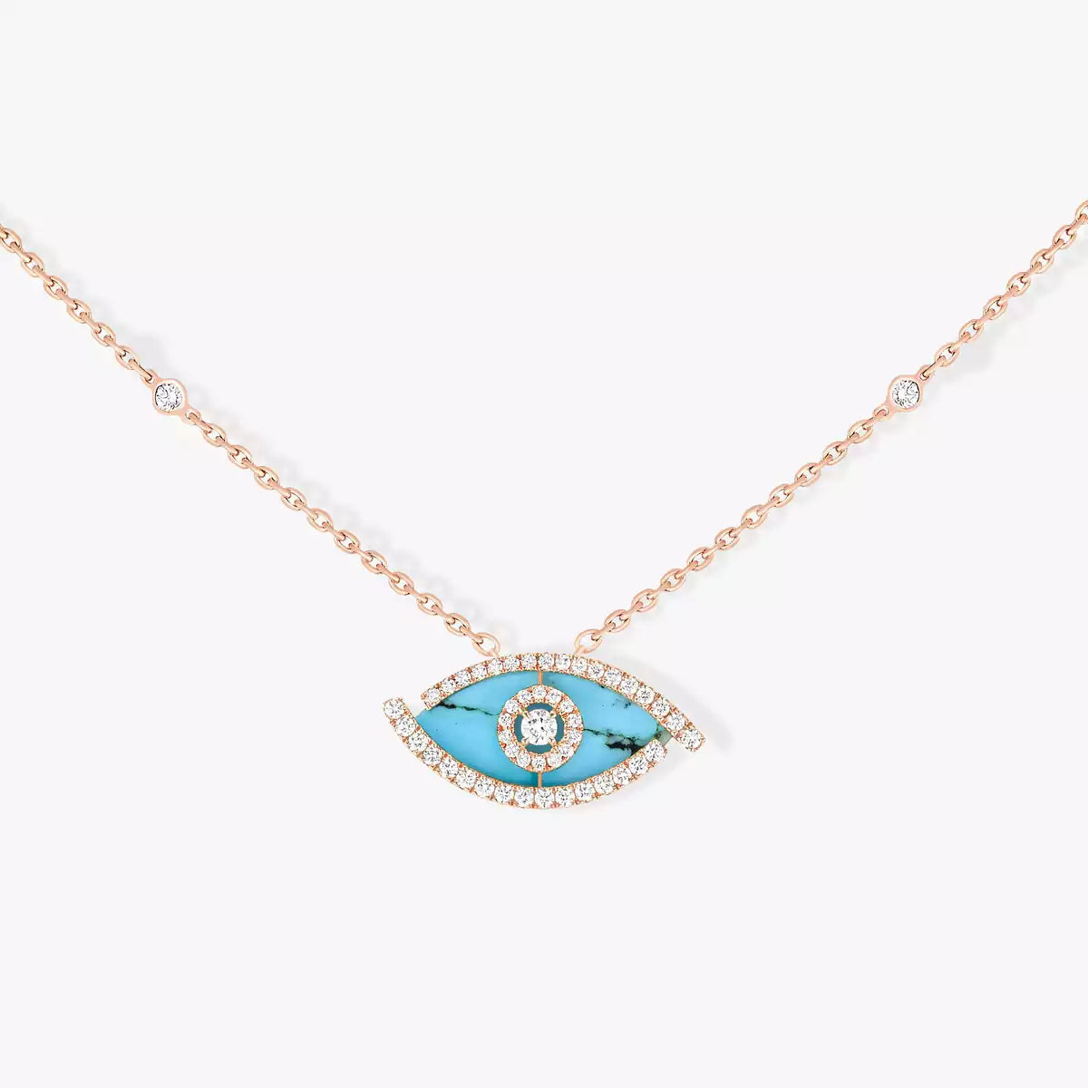 [Am Jewelry]Lucky Eye Diamond Necklace in Rose Gold and Turquoise