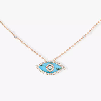[Am Jewelry]Lucky Eye Diamond Necklace in Rose Gold and Turquoise