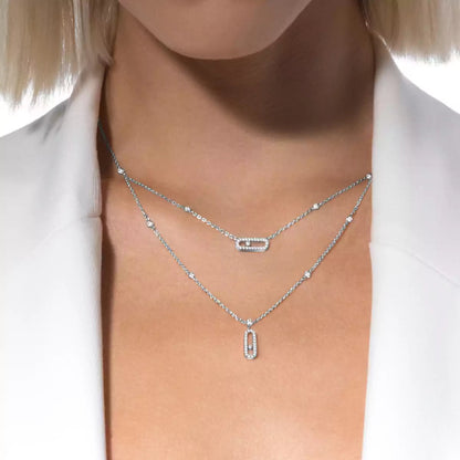 [Am Jewelry]2 Rows Rose Gold Diamond Pave_ Necklace Move Uno