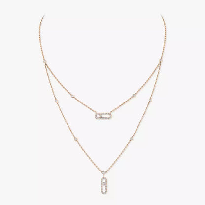 [Am Jewelry]2 Rows Rose Gold Diamond Pave_ Necklace Move Uno