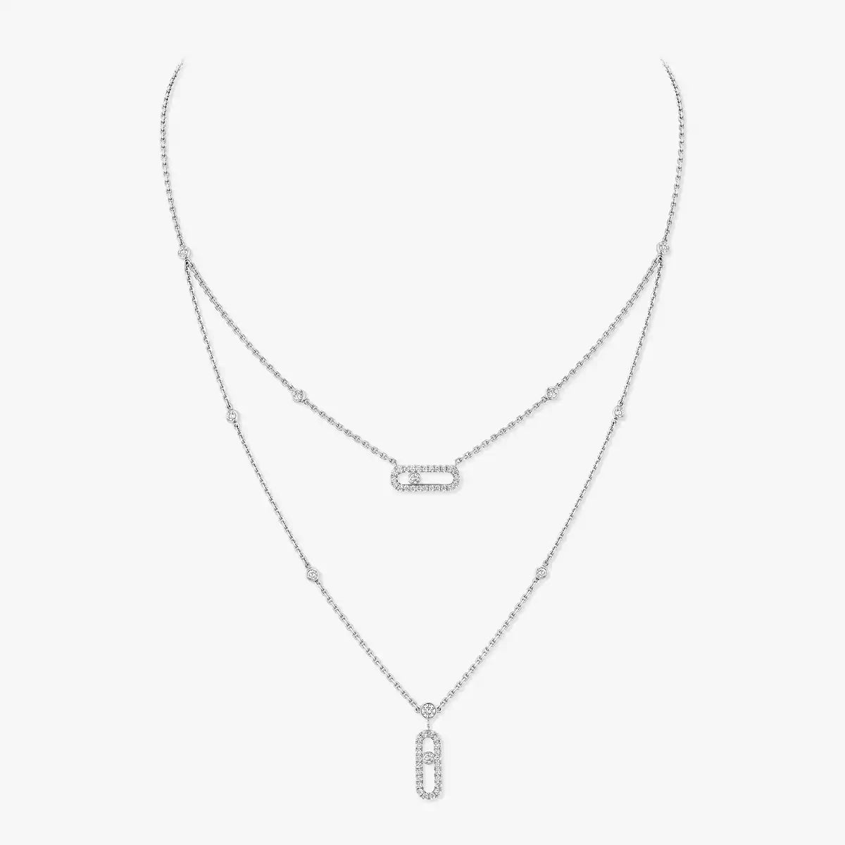 [Am Jewelry]2 Rows Rose Gold Diamond Pave_ Necklace Move Uno