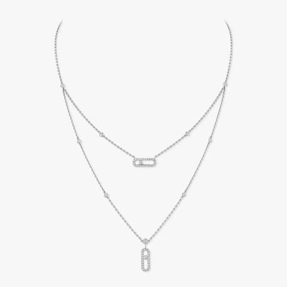 [Am Jewelry]2 Rows Rose Gold Diamond Pave_ Necklace Move Uno