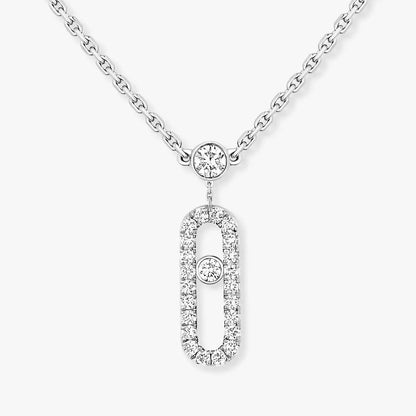 [Am Jewelry]2 Rows Rose Gold Diamond Pave_ Necklace Move Uno