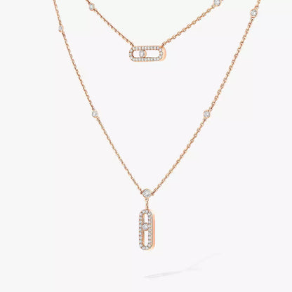 [Am Jewelry]2 Rows Rose Gold Diamond Pave_ Necklace Move Uno