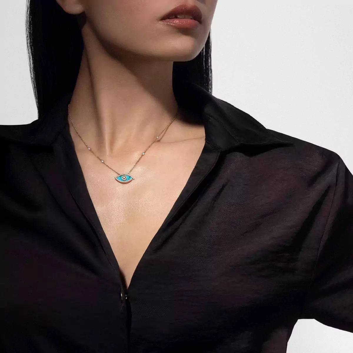 [Am Jewelry]Lucky Eye Diamond Necklace in Rose Gold and Turquoise