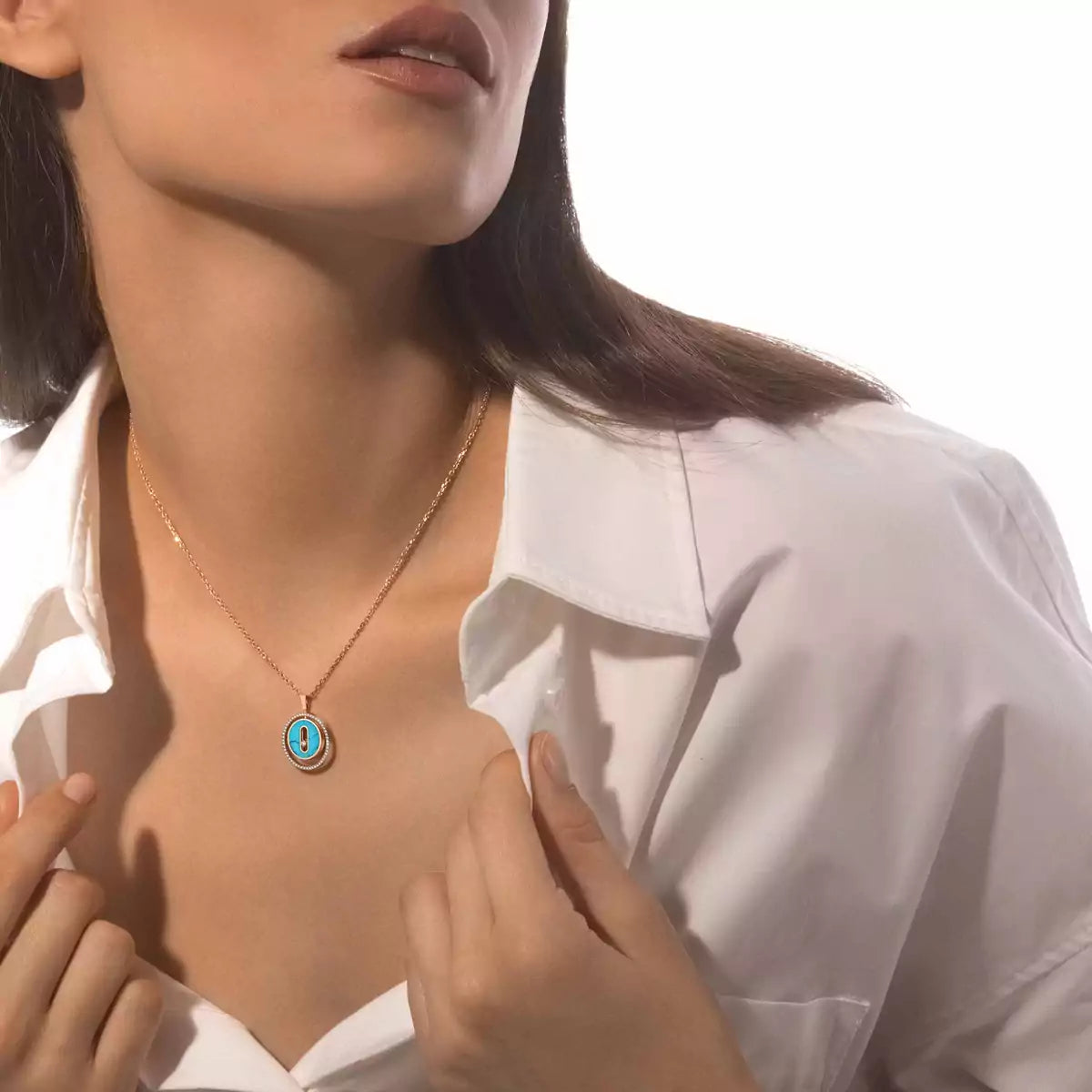 [Am Jewelry]Lucky Move Diamond Necklace in Rose Gold and White Mother-of-Pearl