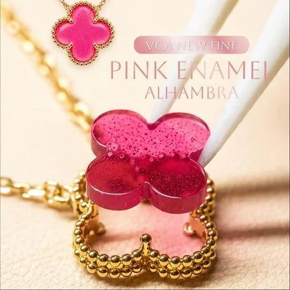 [AM Jewels] NEW CLOVER 15MM PINK ENAMEL NECKLACE