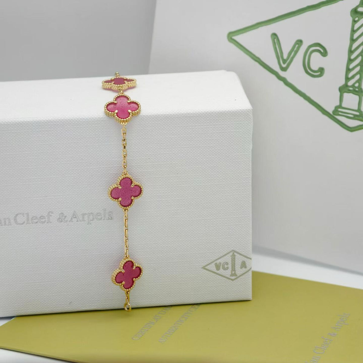 [AM Jewels]NEW CLOVER 5 MOTIFS PINK ENAMEL BRACELET