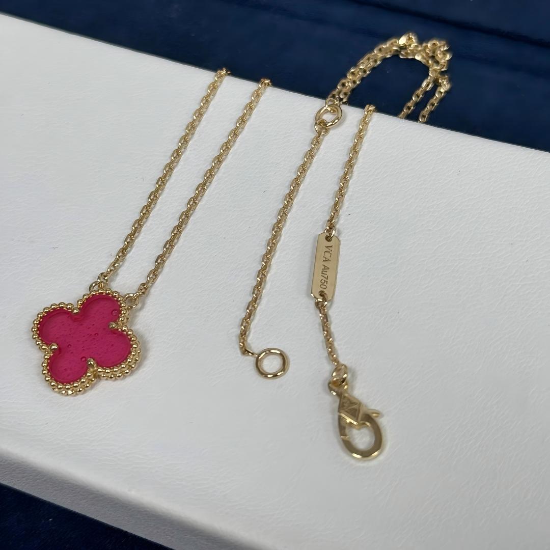 [AM Jewels] NEW CLOVER 15MM PINK ENAMEL NECKLACE